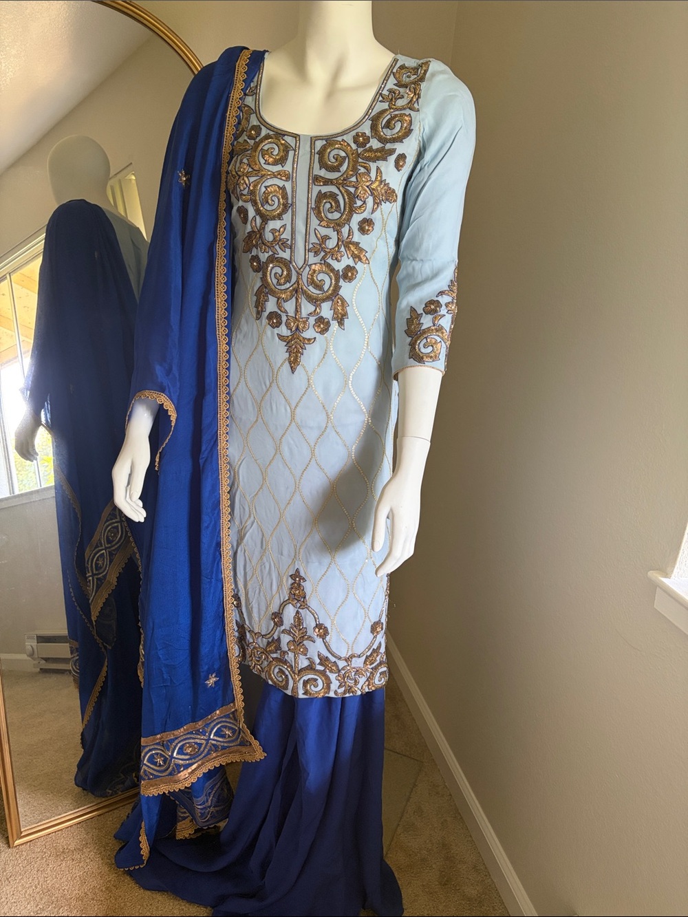 Elegant Blue Palazzo Pants Indian outfit 3 piece Indian suit